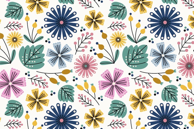 Hand drawn flat design flower pattern