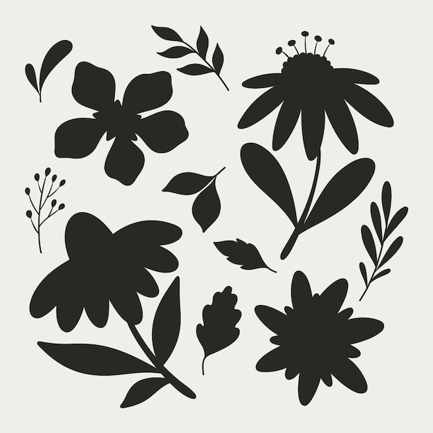 Vector hand drawn flat design flower silhouettes