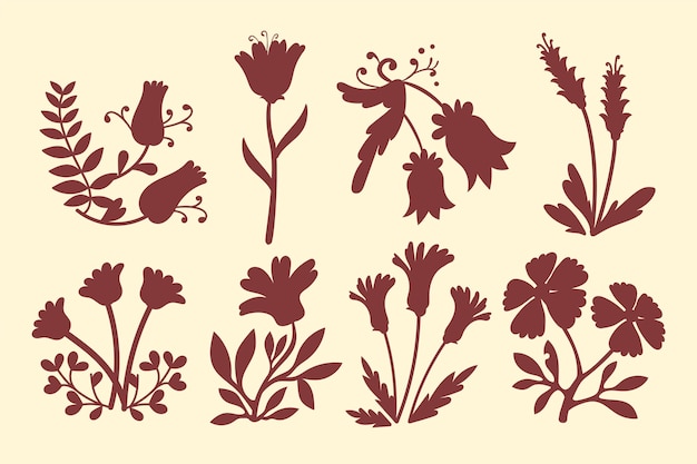 Hand drawn flat design flower silhouettes