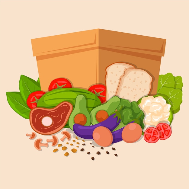 Vector hand drawn flat design food bank illustration