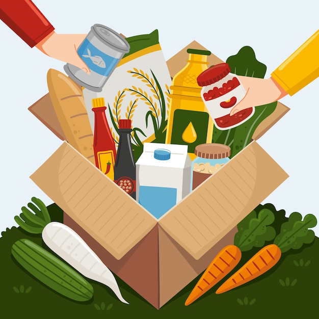 Hand drawn flat design food bank illustration