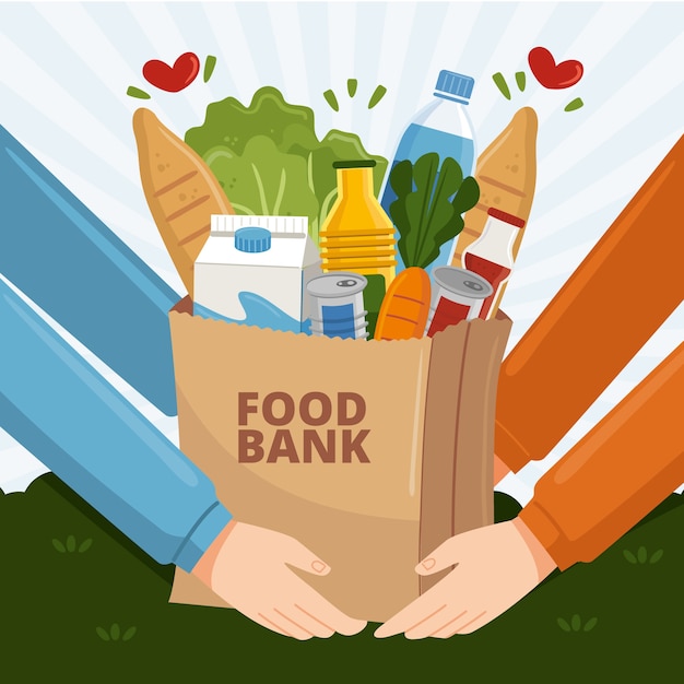 Vector hand drawn flat design food bank illustration