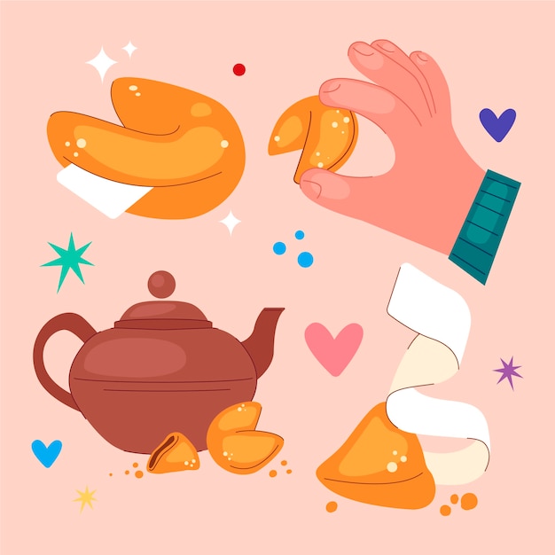 Hand drawn flat design fortune cookie collection