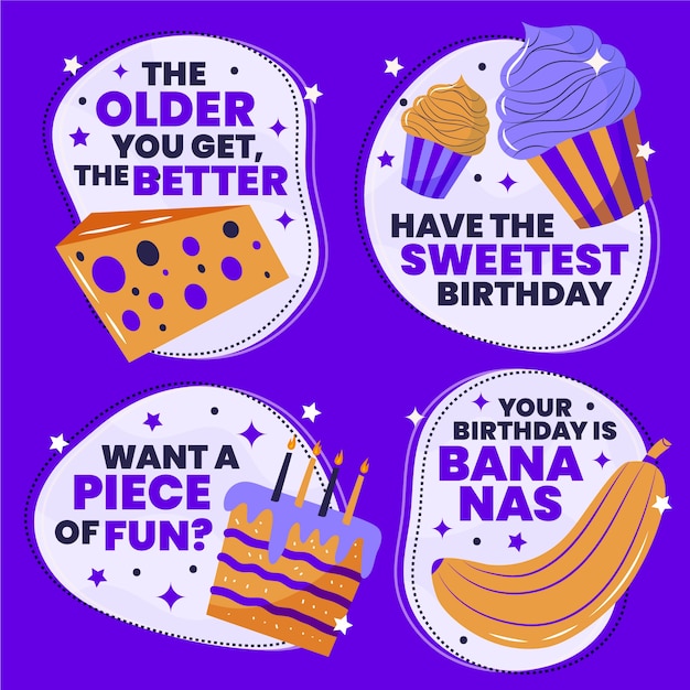 Hand drawn flat design funny birthday label collection
