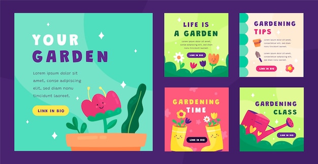 Hand drawn flat design gardening template