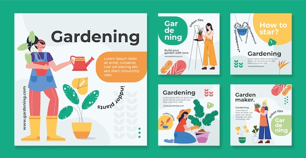 Vector hand drawn flat design gardening template