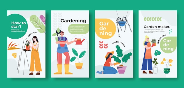 Vector hand drawn flat design gardening template