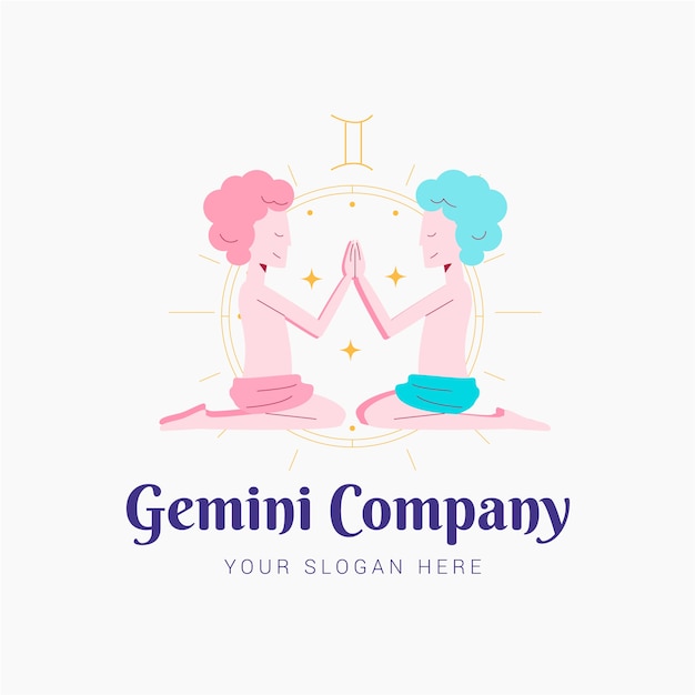 Logo gemelli design piatto disegnato a mano