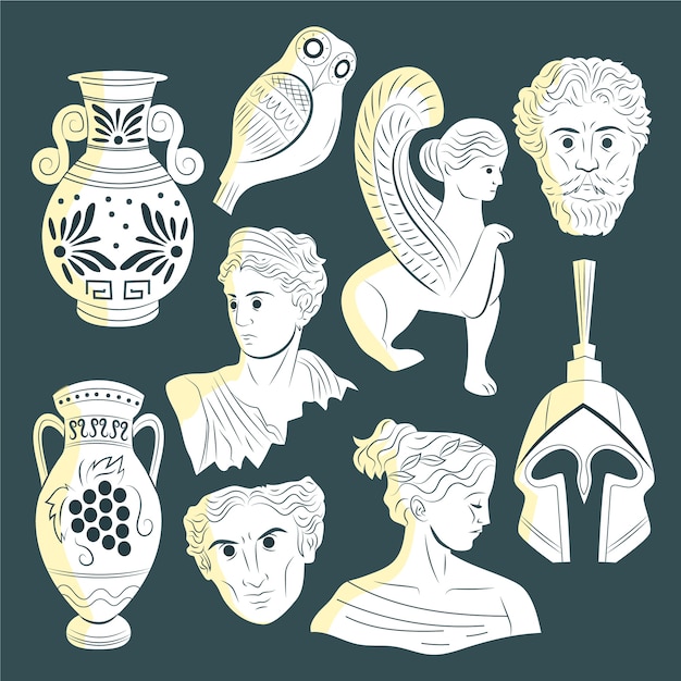 Vector hand drawn flat design  greek statue collection