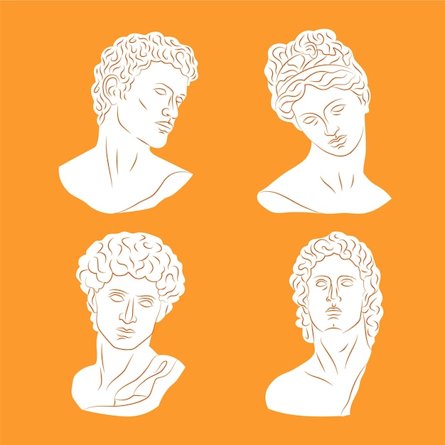 Hand drawn flat design greek statue collection