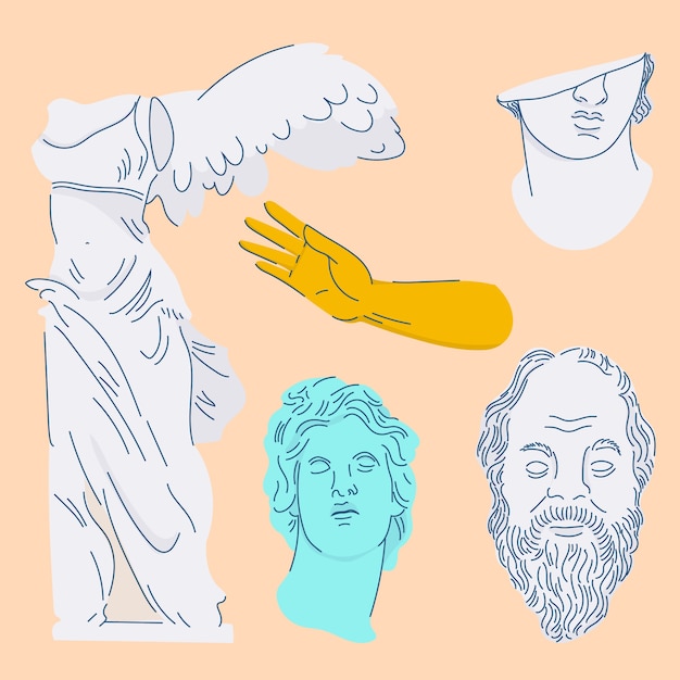 Hand drawn flat design greek statue collection