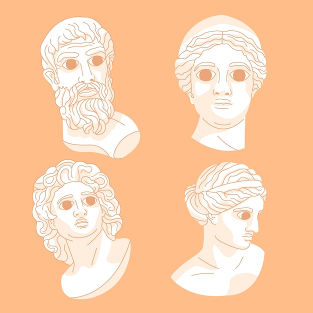 Hand drawn flat design greek statue collection