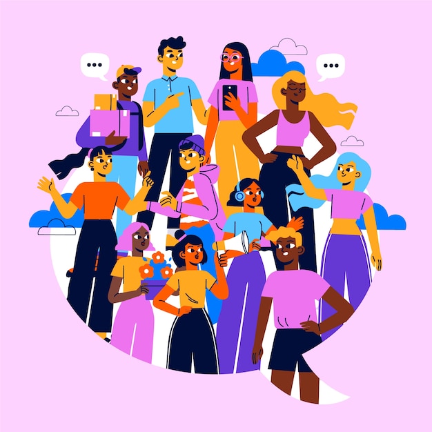 Hand drawn flat design group of people background composition