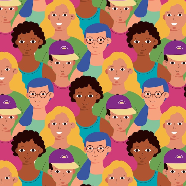 Vector hand drawn flat design group of people pattern