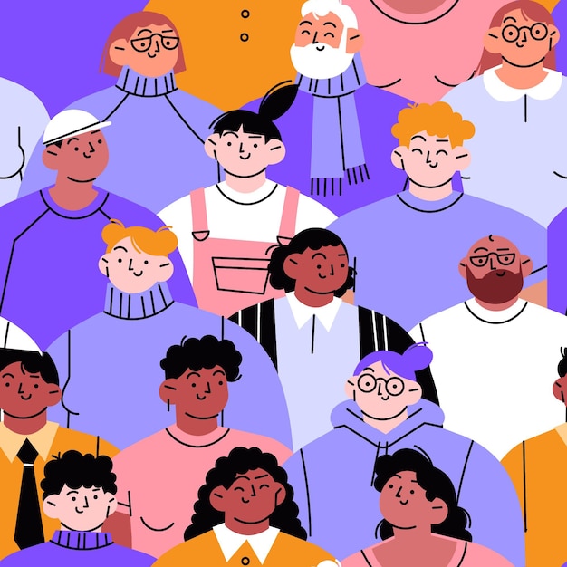 Hand drawn flat design group of people pattern