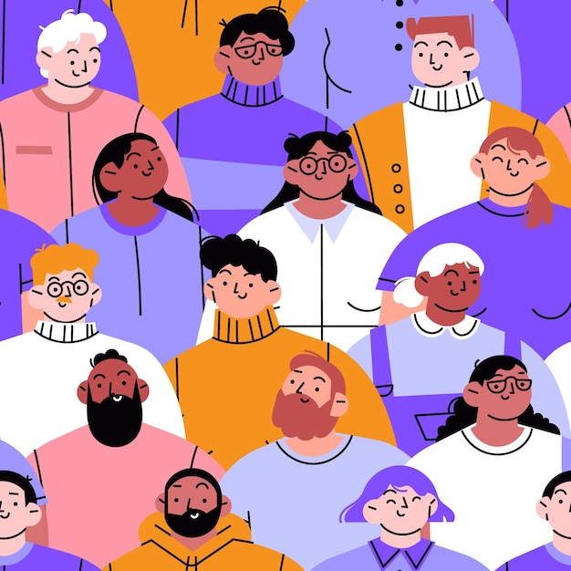 Vector hand drawn flat design group of people pattern