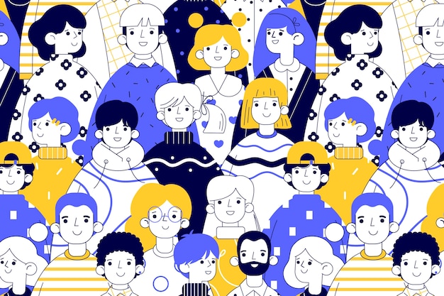 Vector hand drawn flat design group of people pattern