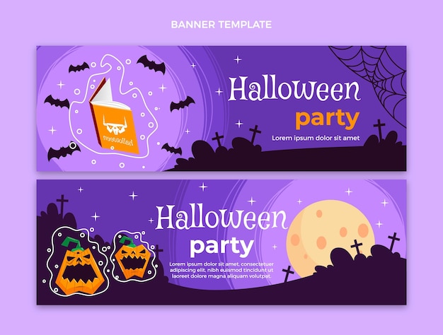 Bandiere di halloween di design piatto disegnato a mano orizzontali