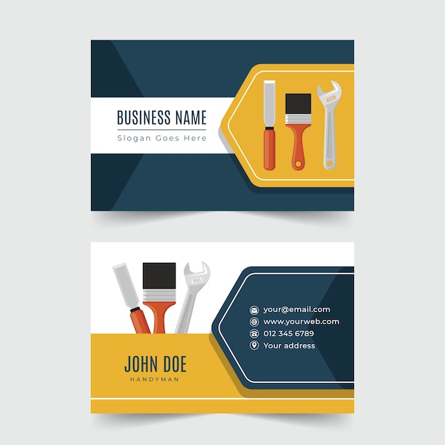 Vector hand drawn flat design handyman business card