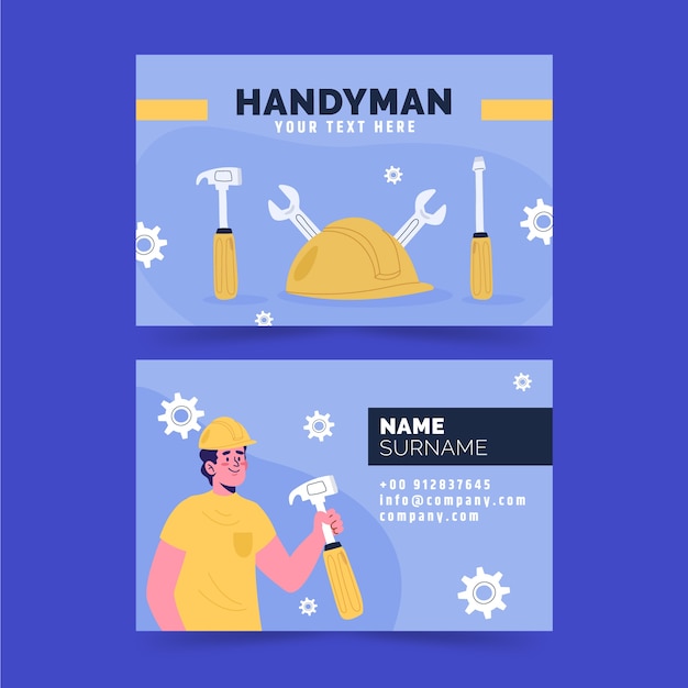 Hand drawn flat design handyman business cards