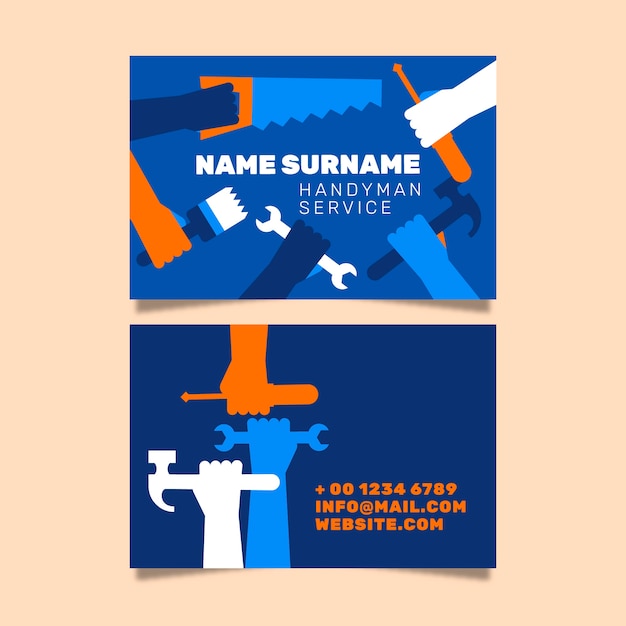 Hand drawn flat design handyman business cards