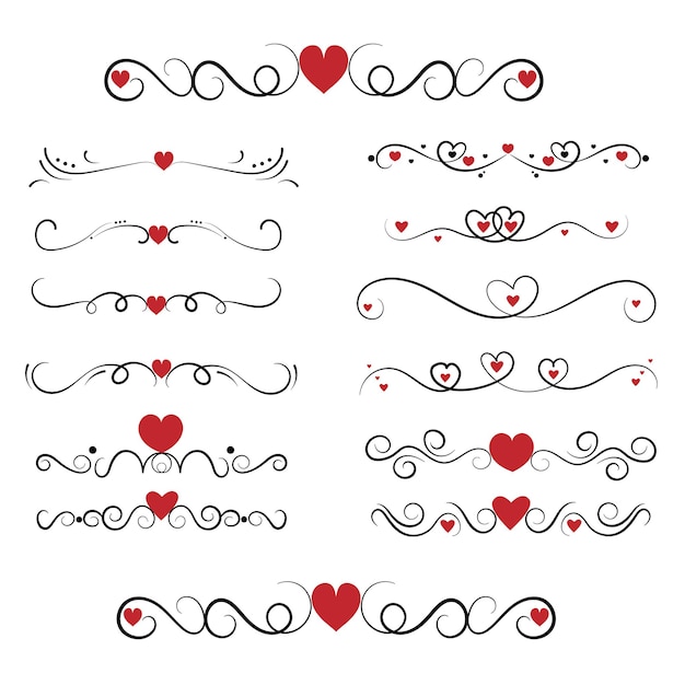 Vector hand drawn flat design hearts border and frame