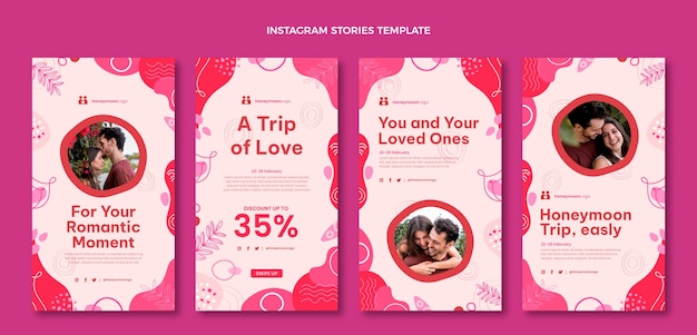 Vector hand drawn flat design honeymoon template