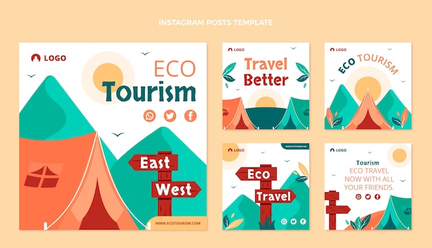 Post di instagram design piatto disegnato a mano