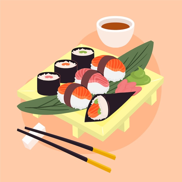 hand drawn flat design  japan food illustration