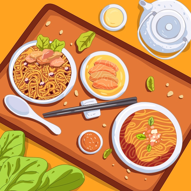 Hand drawn flat design japan food illustration