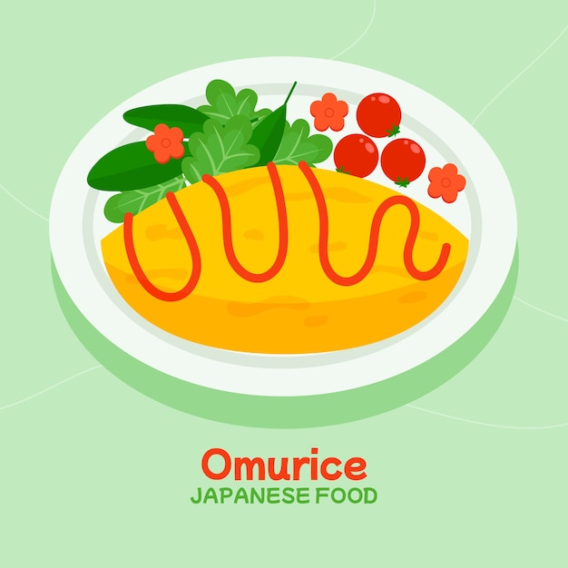 벡터 손으로 그린 평면 디자인 일본 음식 그림