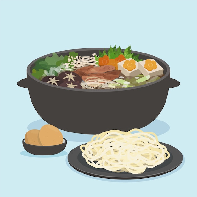 Vector hand drawn flat design japan food illustration