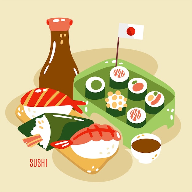 Vector hand drawn flat design japan food illustration