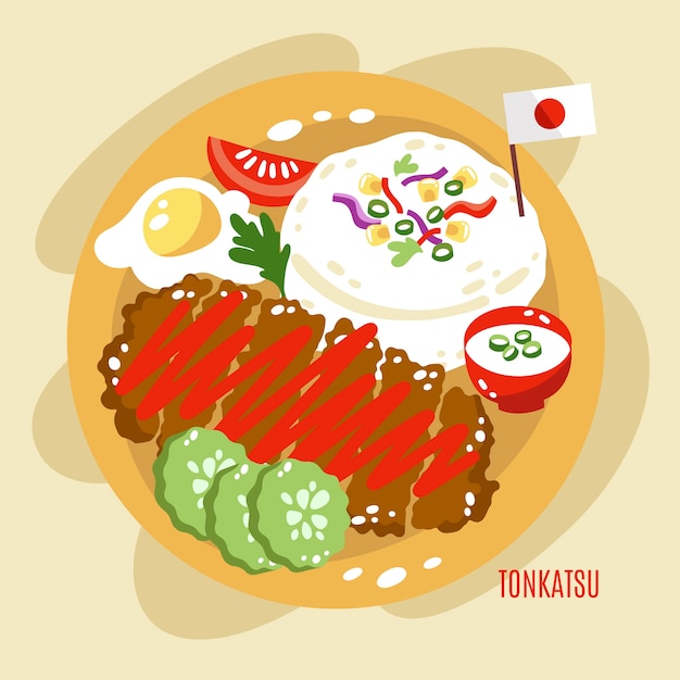 Vector hand drawn flat design japan food illustration