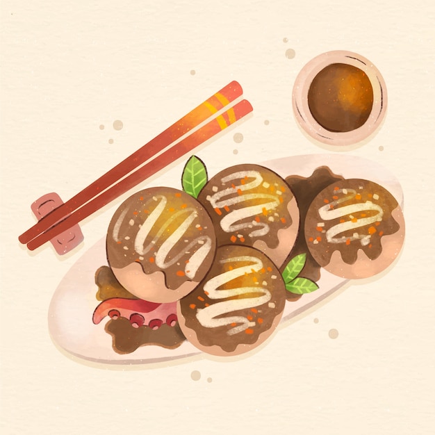 손으로 그린 평면 디자인 일본 음식 그림