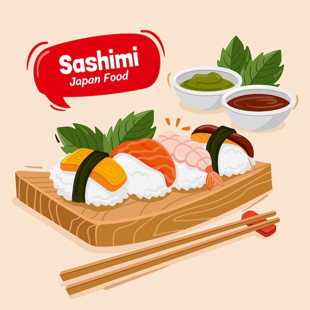 Hand drawn flat design japan food illustration