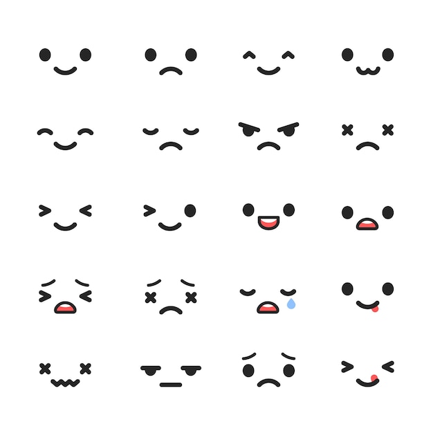 Vector hand drawn flat design kawaii face collection