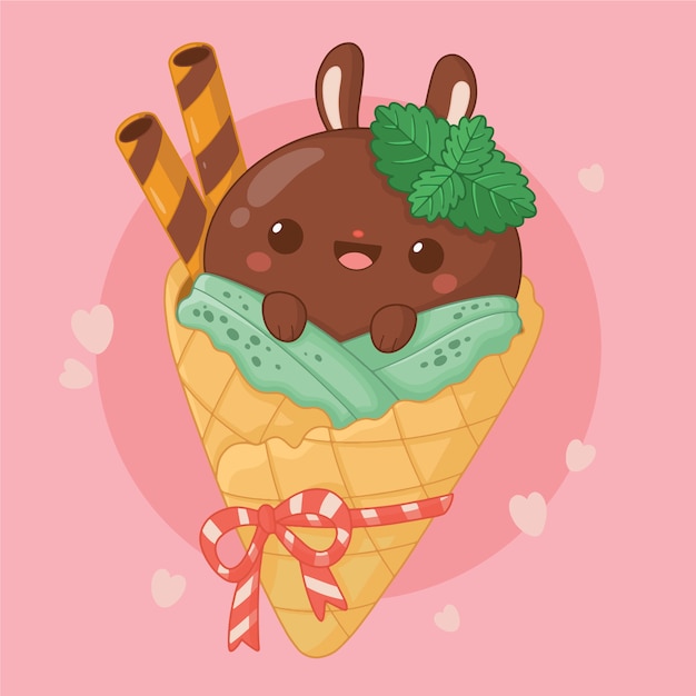 Vettore illustrazione di alimenti kawaii di design piatto disegnato a mano