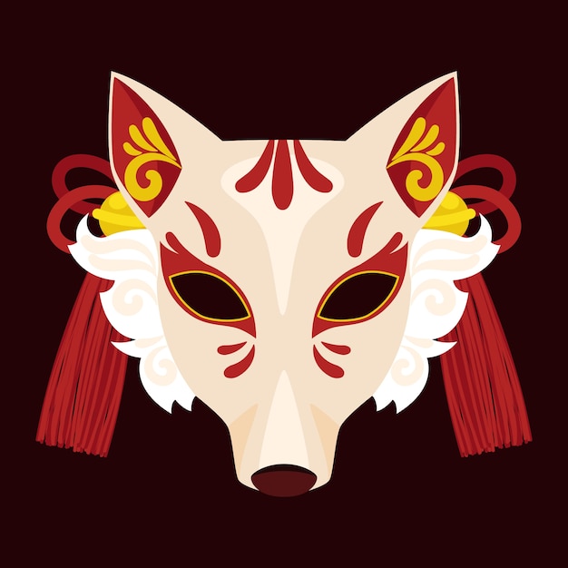 Vettore illustrazione della maschera kitsune dal design piatto disegnato a mano