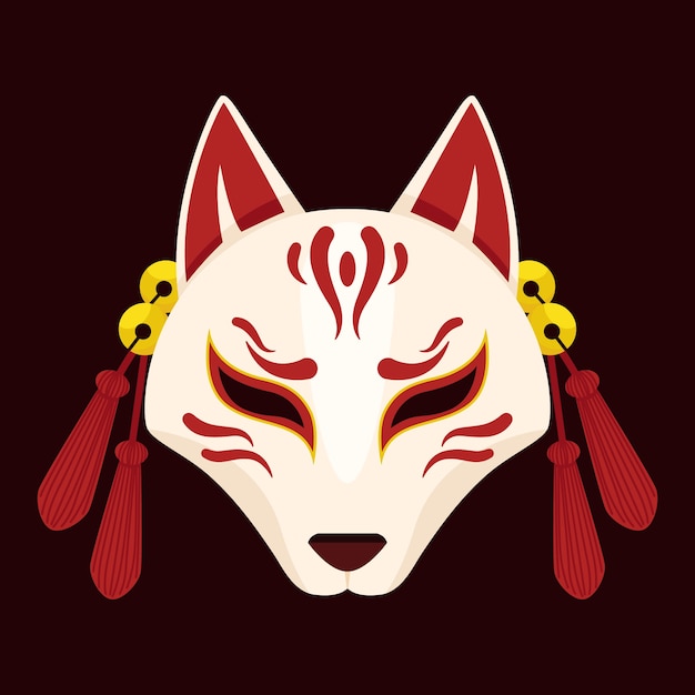 Vettore illustrazione della maschera kitsune dal design piatto disegnato a mano