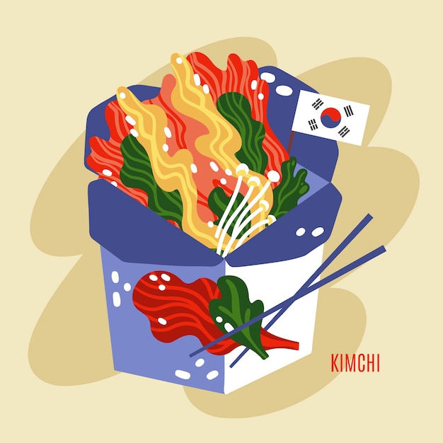 Hand drawn flat design korean food illustration