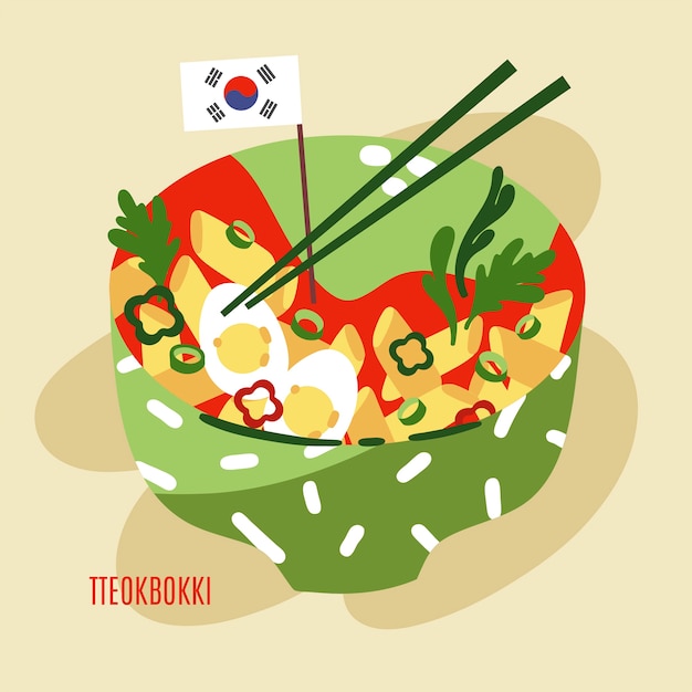 Illustrazione di cibo coreano di design piatto disegnato a mano