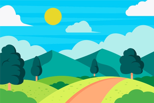 Vector hand drawn flat design landscape