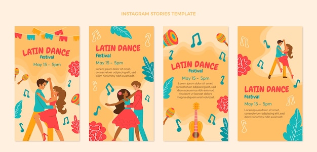 Vector hand drawn flat design latin dance party template