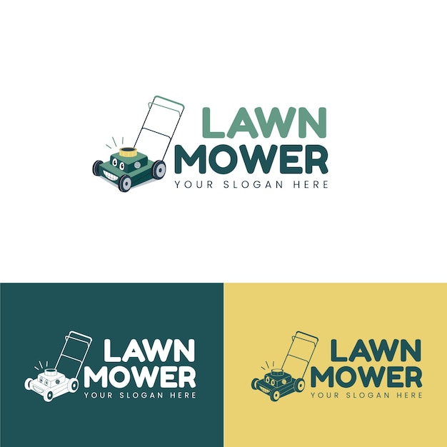 Vector hand drawn flat design lawn mower logo