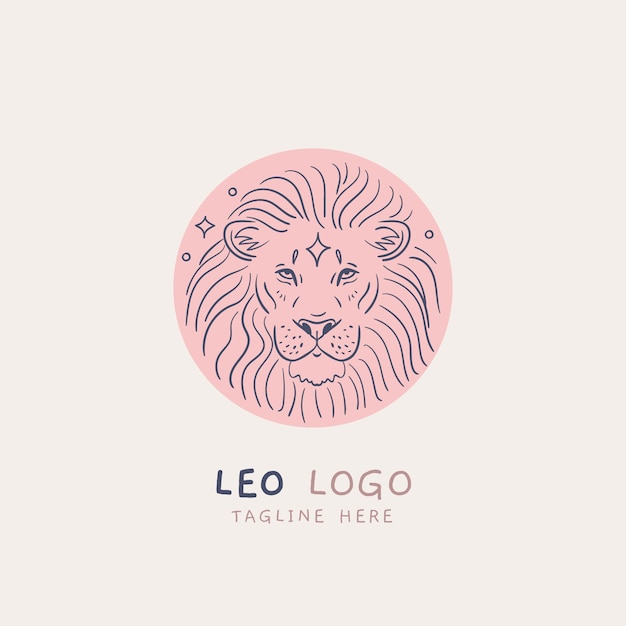 Vettore logo del leone dal design piatto disegnato a mano