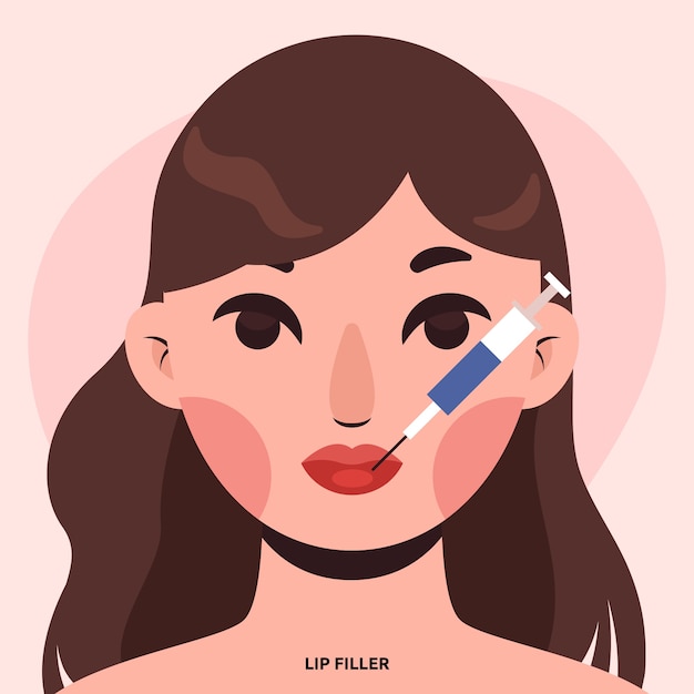 Hand drawn flat design lip filler illustration