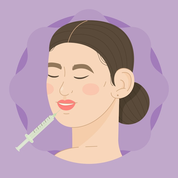 Hand drawn flat design lip filler illustration