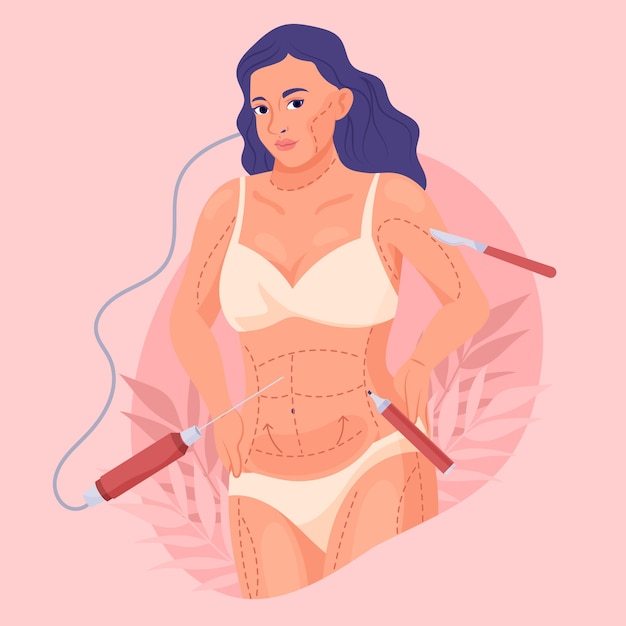 Vector hand drawn flat design liposuction illustration