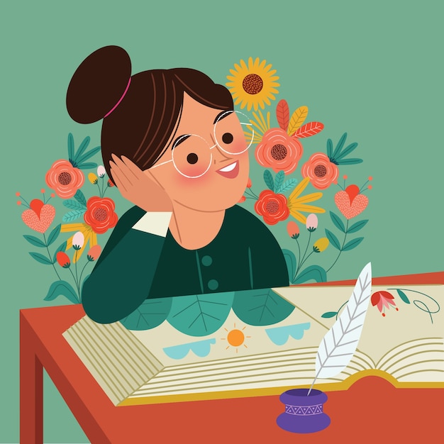 Hand drawn flat design literature illustration